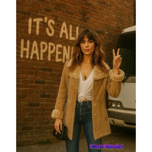 Montgomery Different Leather Jacket Penny Lane Suede Faux Fur Boho Daisy Jones - Picture 1 of 13